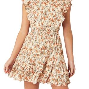 MINKPINK Coral Cutout Floral Ruffle Mini Dress
